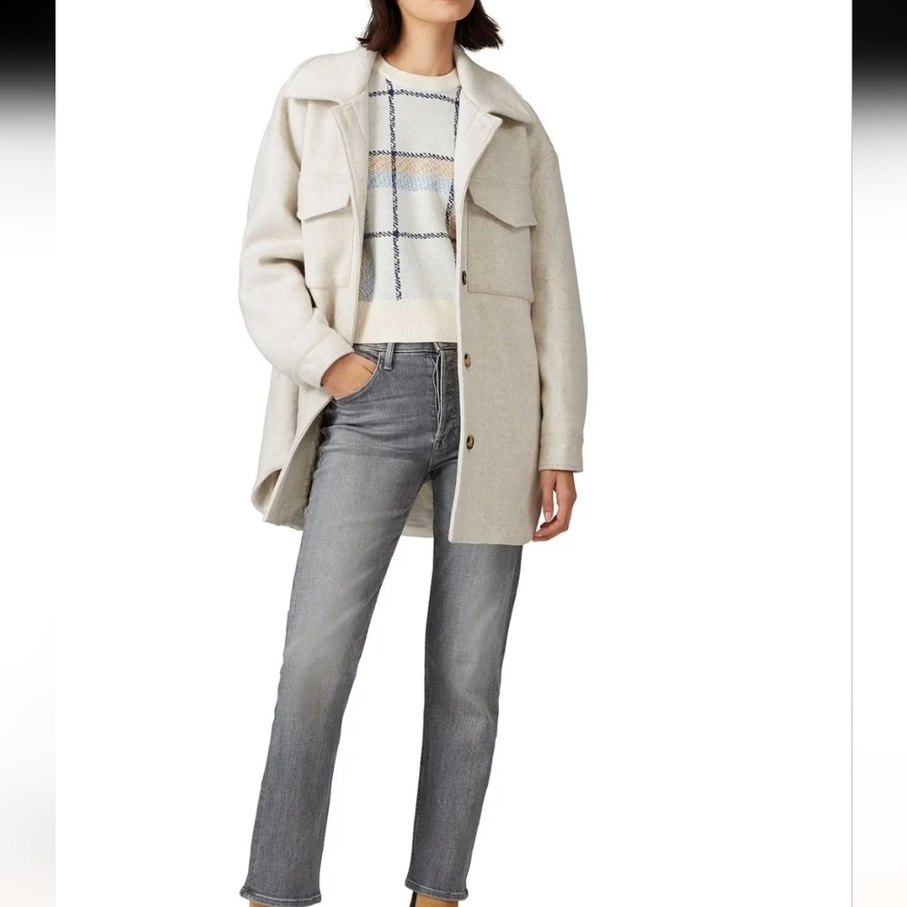 Line & Dot Drew Wool Cream Blend Shirt Jacket Coat